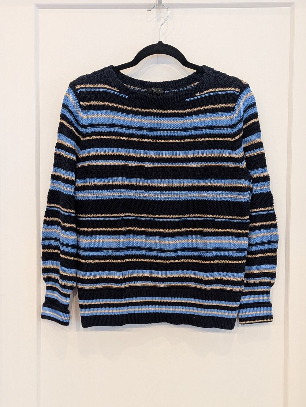 Talbot M Crewneck Sweater Blue Texture Stripe Preppy Casual Workwear EUC